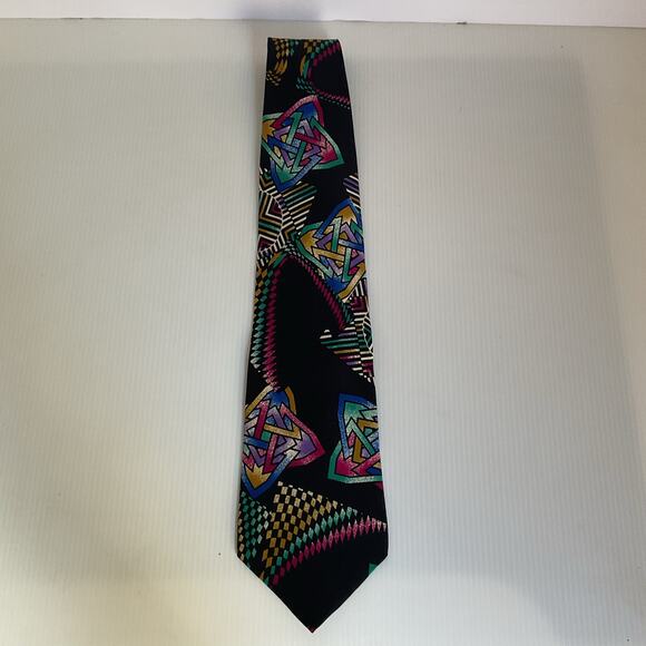 Vintage Bachrach Made in USA Tie Geometric Abstract Pattern 90s All Silk - Picture 8 of 10